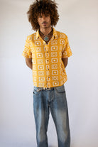 Woven Granny Square Print Button Up Shirt