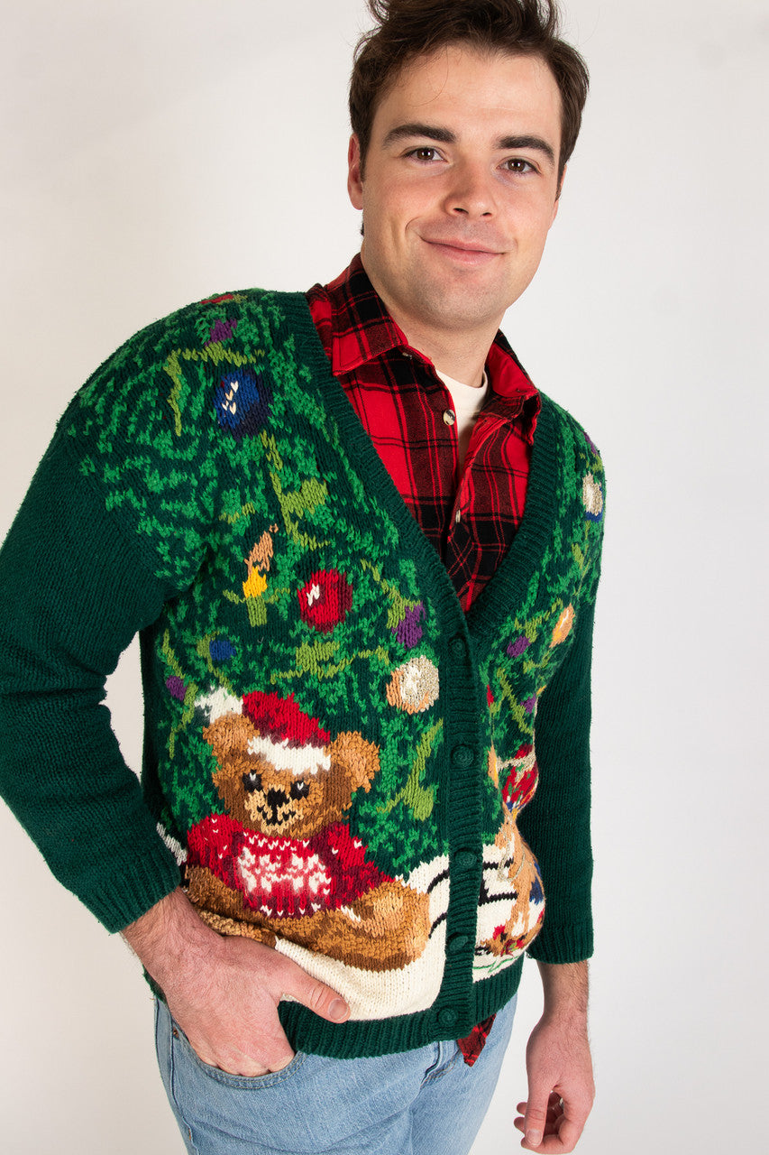 Vintage Bear & Presents Under The Tree Ugly Christmas Sweater 61735