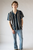 Chevron Striped Woven Button Up Shirt
