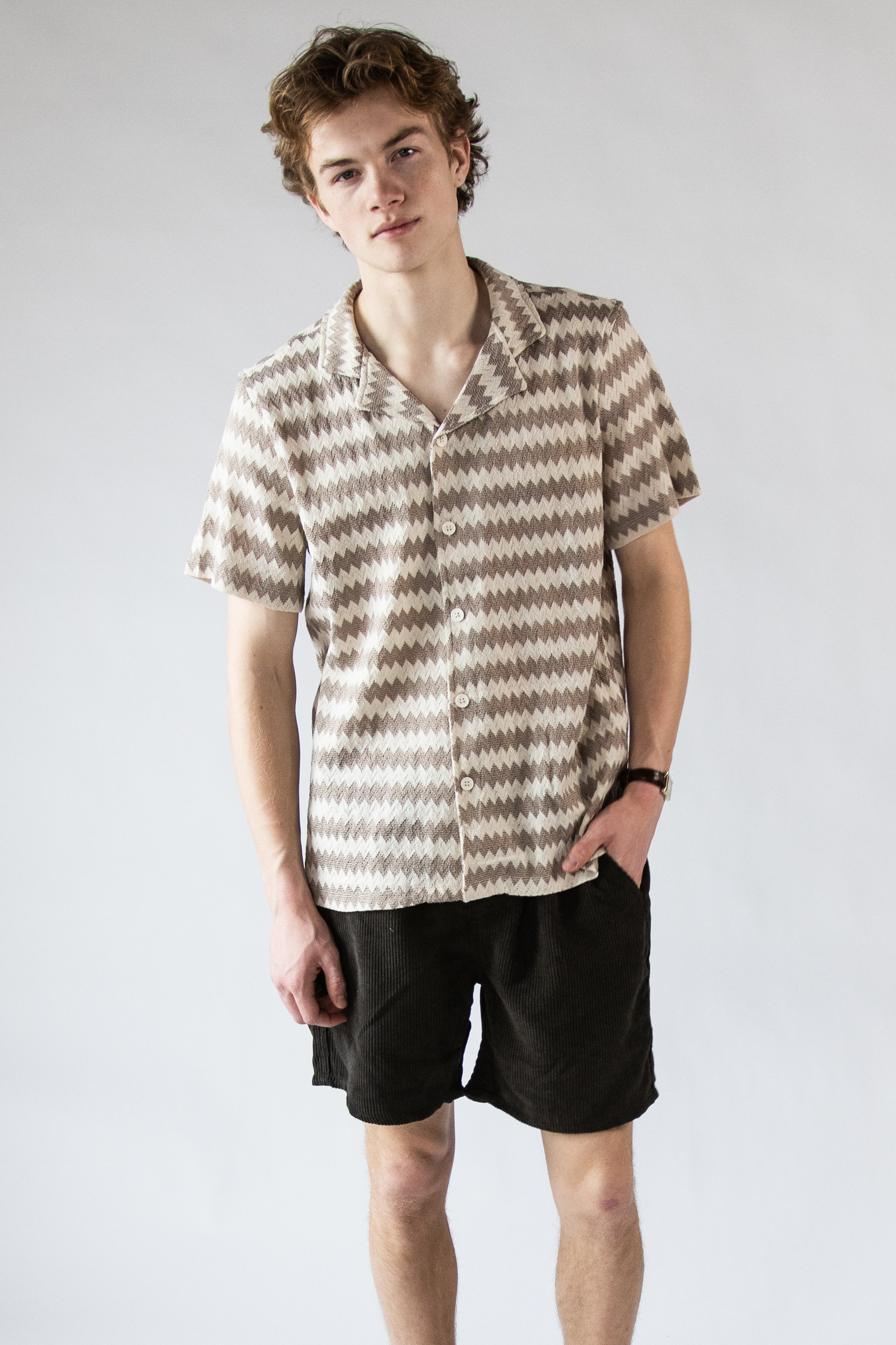 Chevron Striped Woven Button Up Shirt