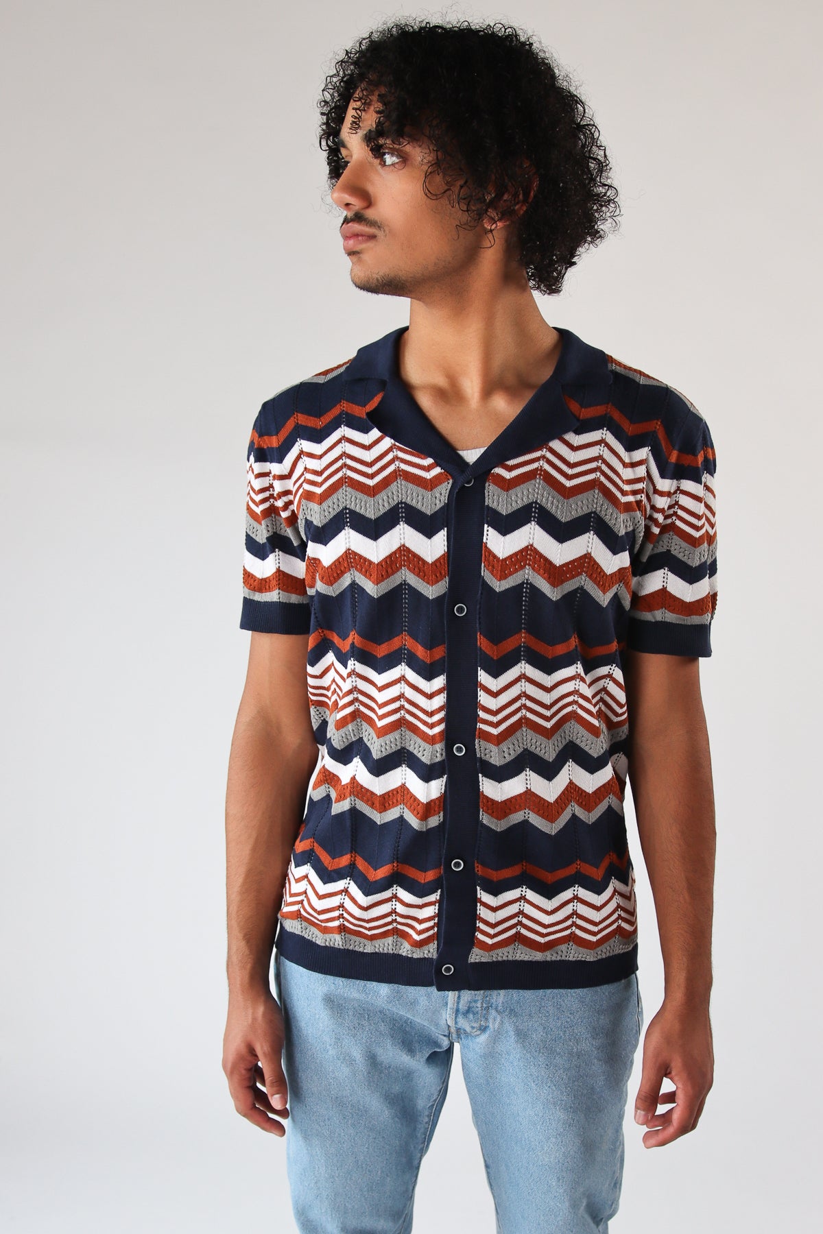 Zigzag Button Up Polo Shirt