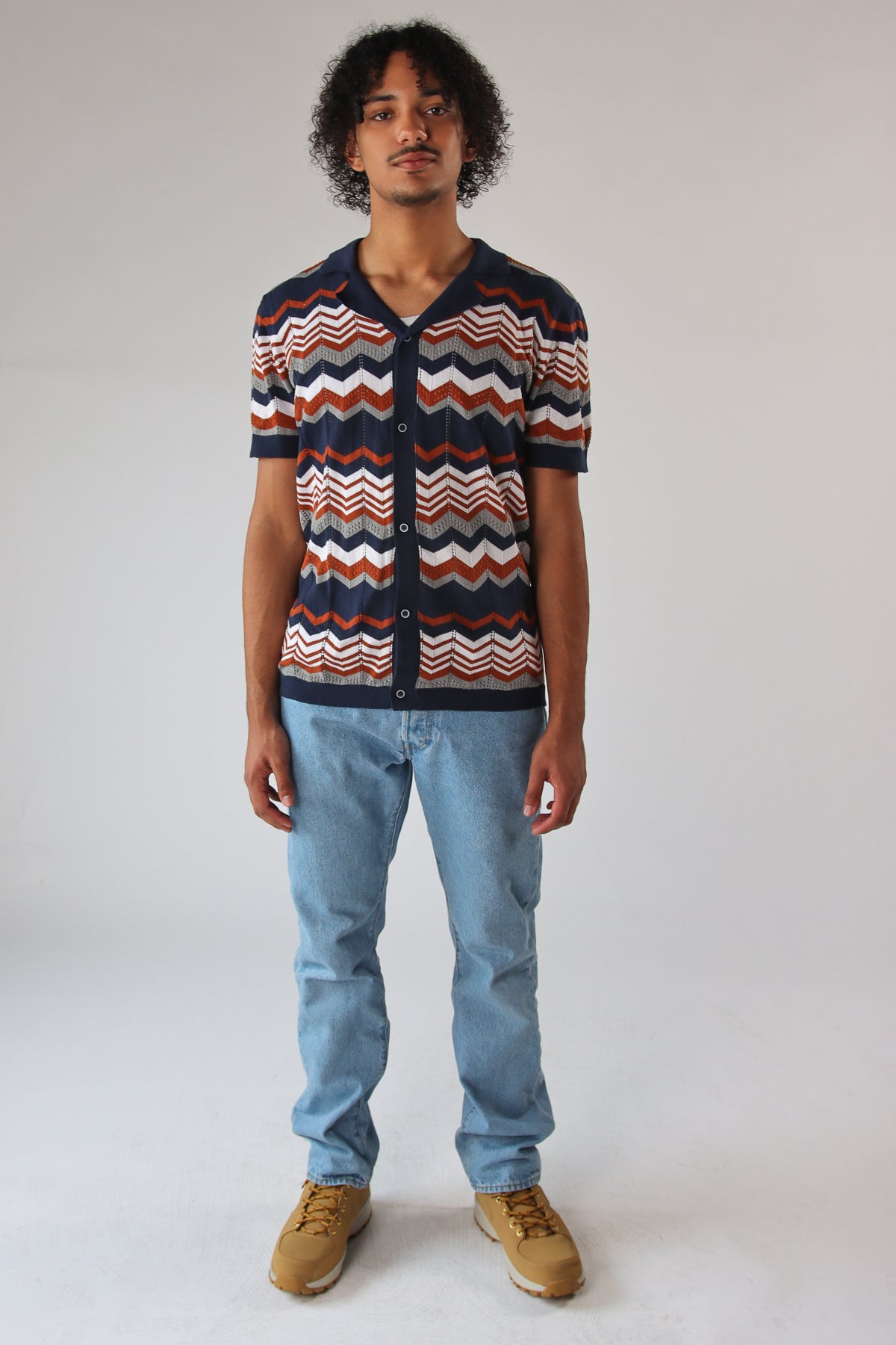 Zigzag Button Up Polo Shirt