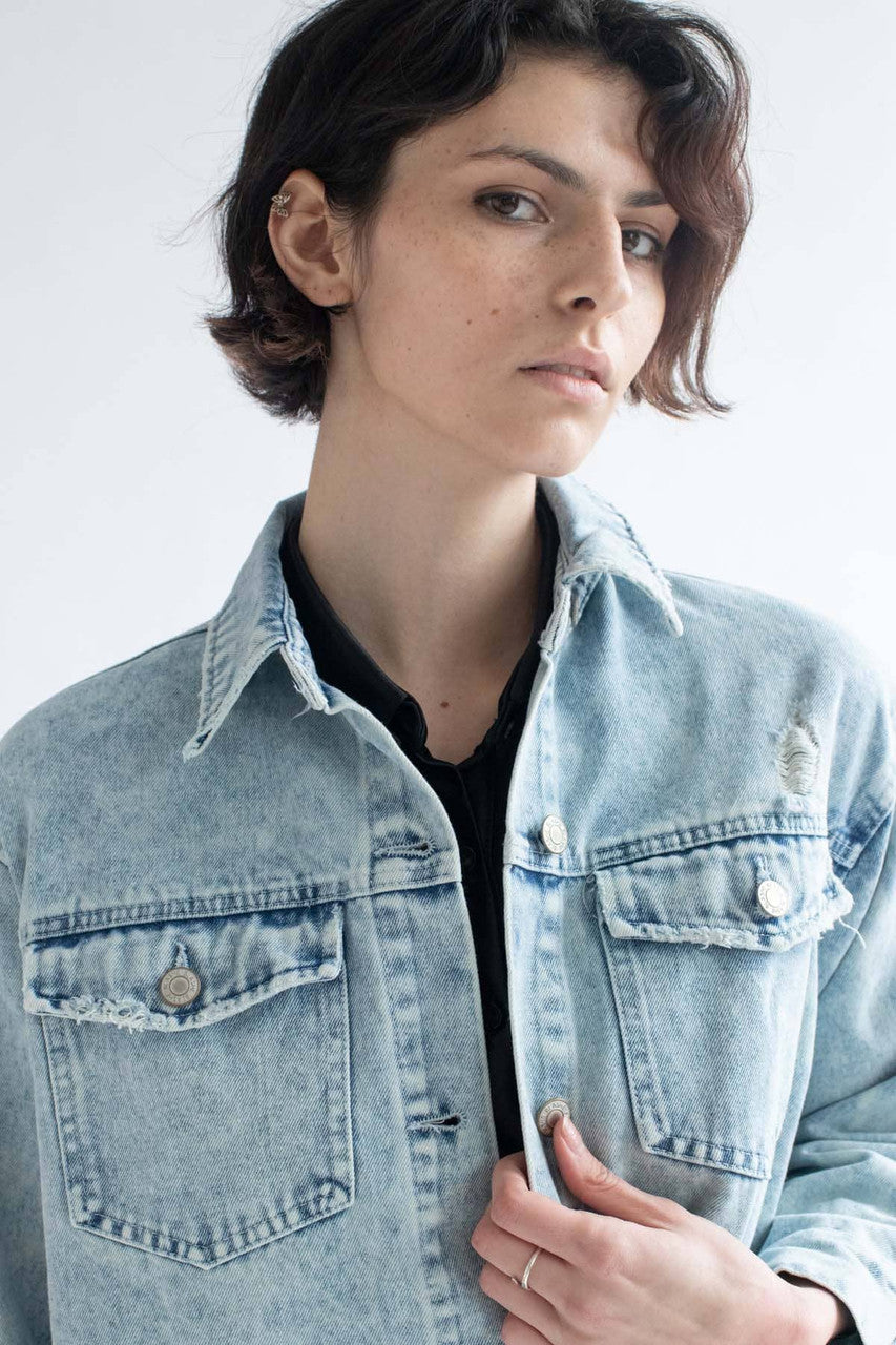 Acid Washed Destroyed Denim Shacket