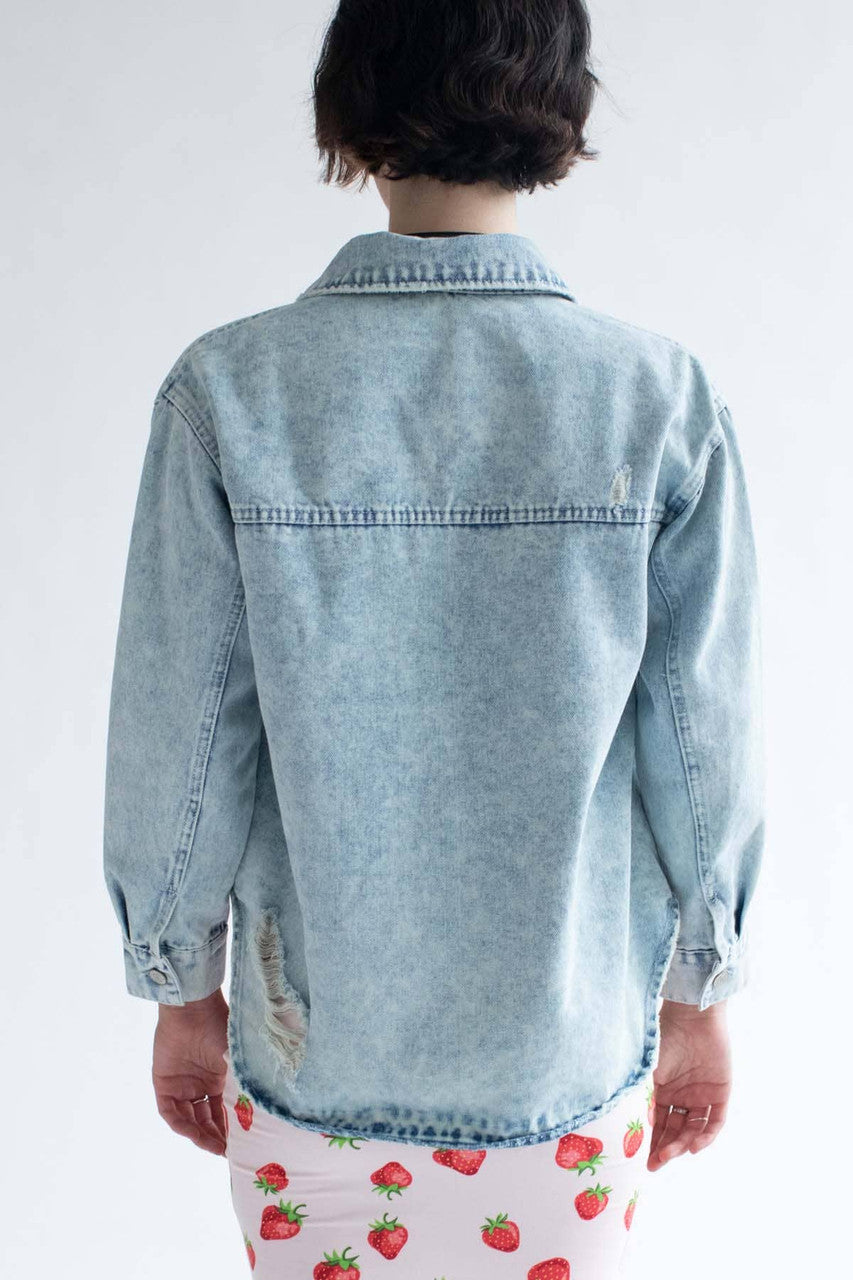 Acid Washed Destroyed Denim Shacket