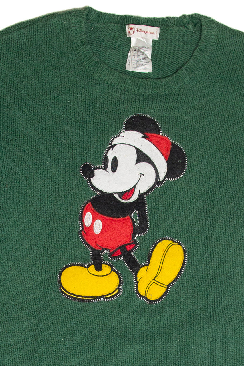 Vintage Mickey Mouse Green Christmas Pullover