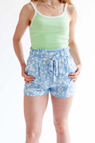 Baby Blue Floral Paperbag Waist Shorts