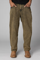 Men's baggy acid wash brown denim jeans with relaxed fit