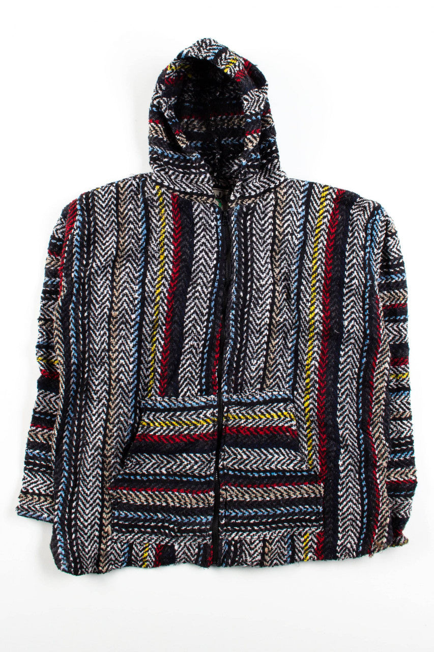 Black Multicolor Zip Baja Hoodie