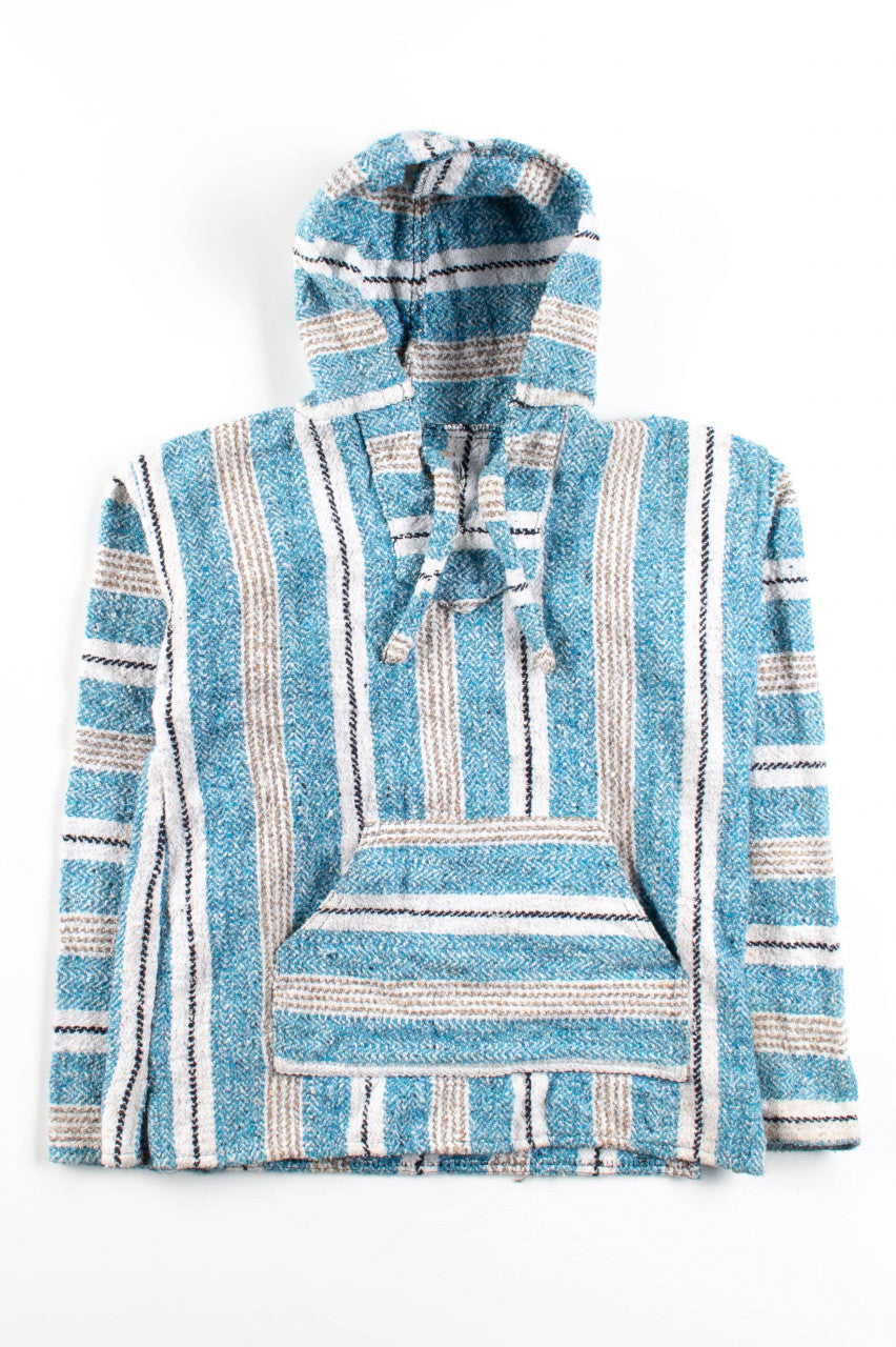 White & Blue Striped Baja Hoodie