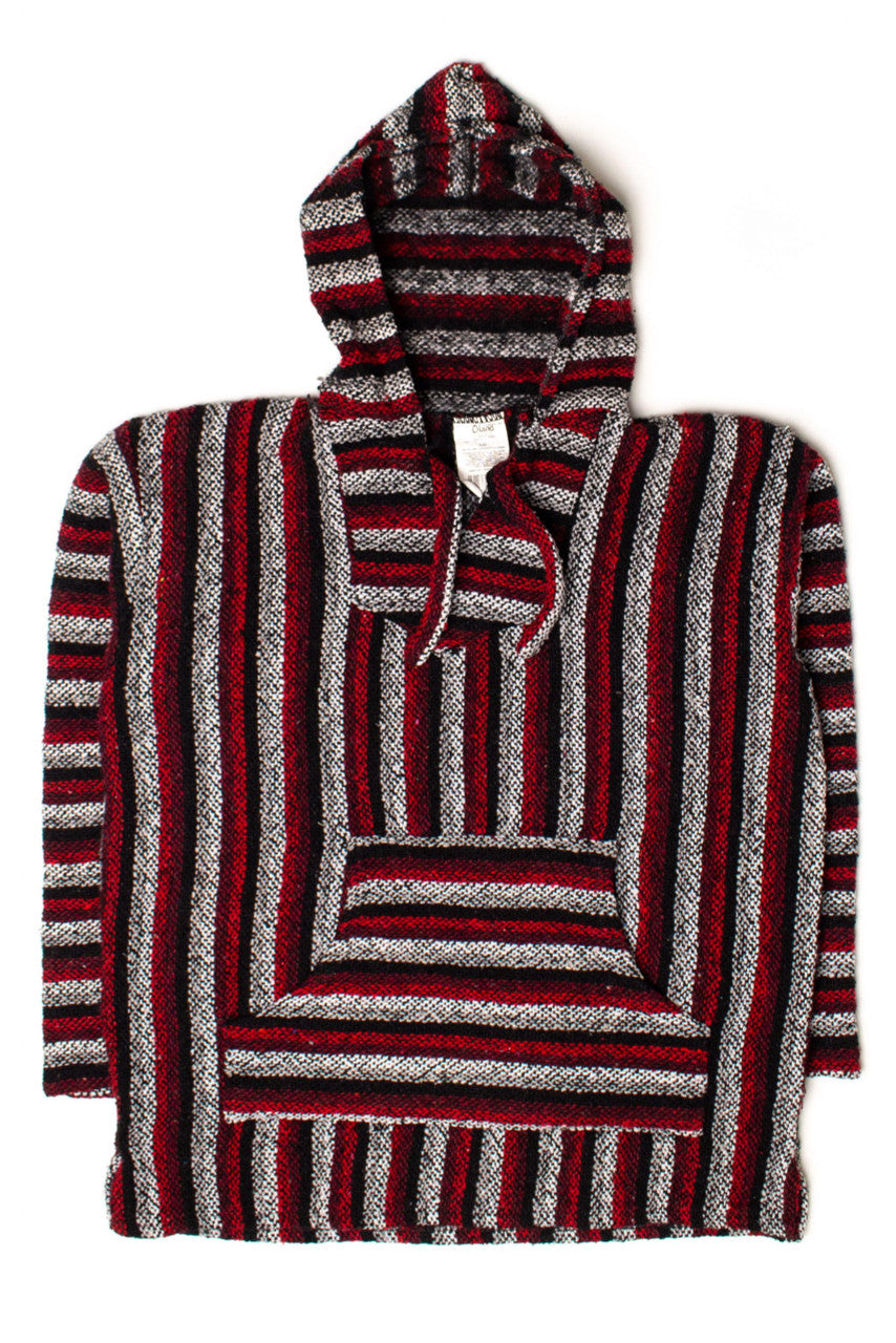 Vintage Red & Gray Striped Baja Hoodie