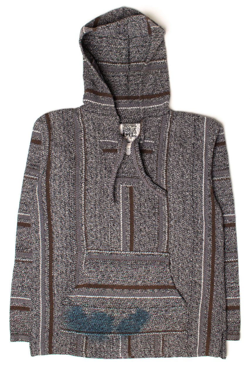 Vintage Gray & Brown Striped Baja Hoodie