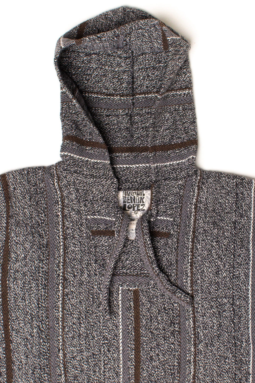 Vintage Gray & Brown Striped Baja Hoodie