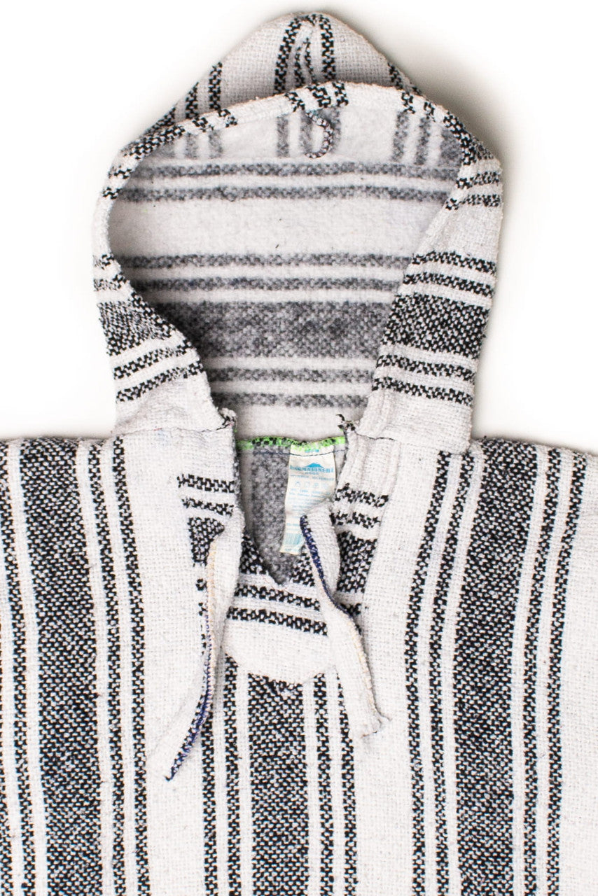 Vintage White & Black Striped Baja Hoodie