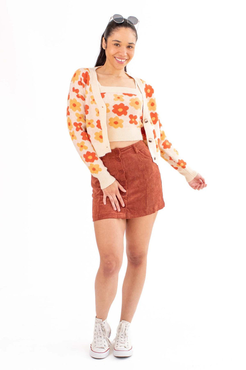 Beige Daisy Print Cardigan