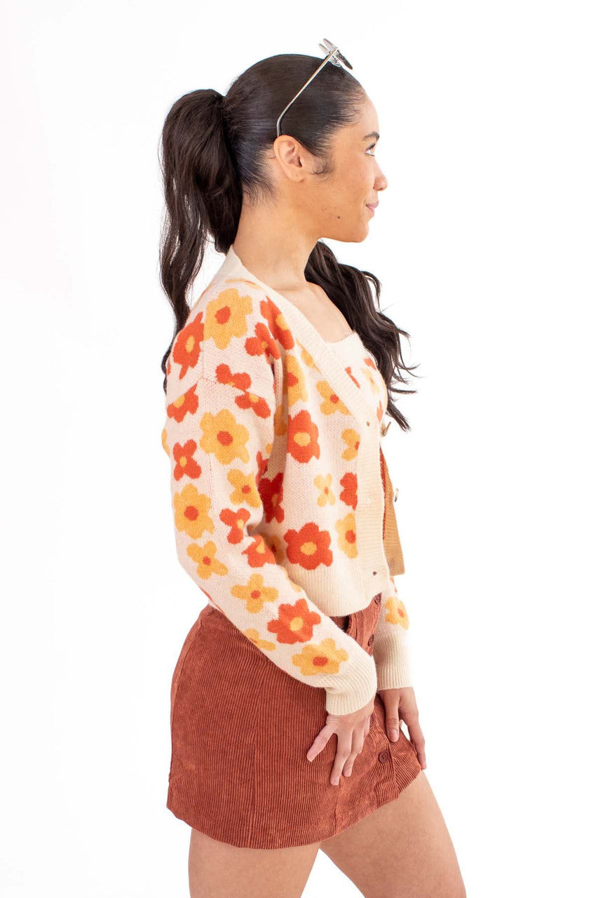 Beige Daisy Print Cardigan