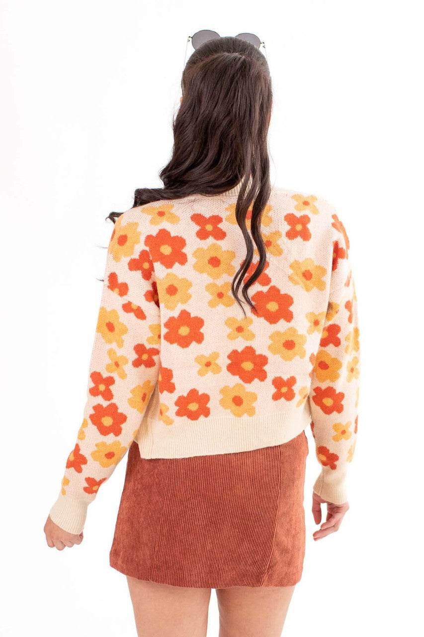 Beige Daisy Print Cardigan