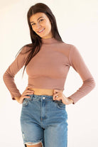 Beige Mock Neck Cropped Sweater