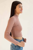 Beige Mock Neck Cropped Sweater