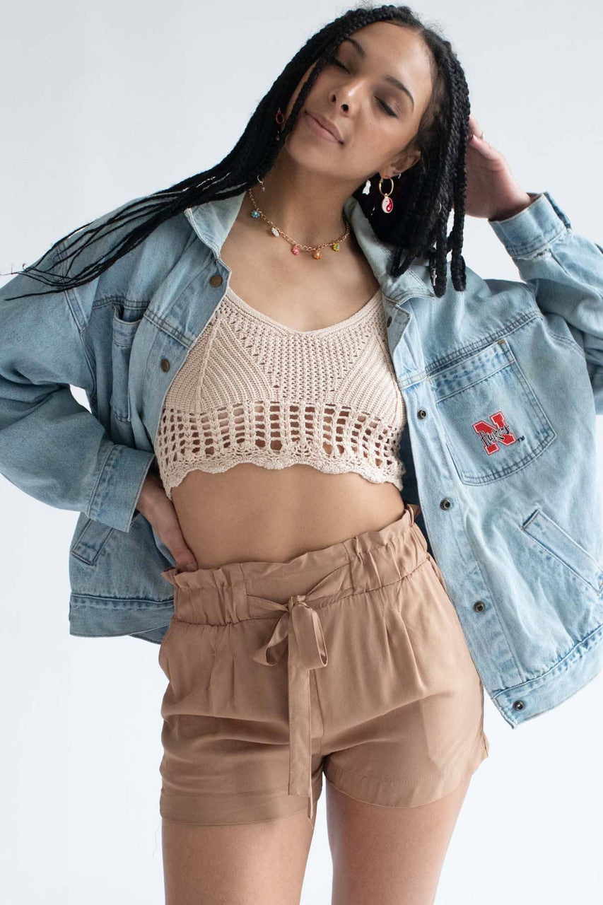 Beige Net Knit Crop Cami