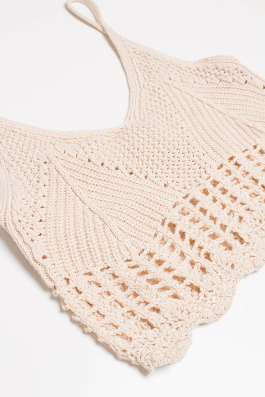 Beige Net Knit Crop Cami