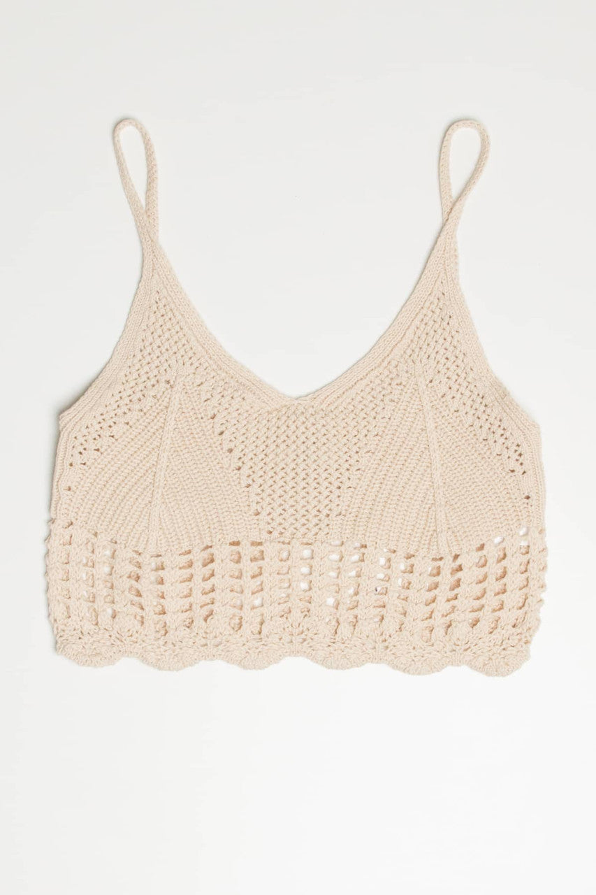 Beige Net Knit Crop Cami