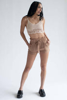 Beige Net Knit Crop Cami