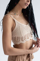 Beige Net Knit Crop Cami
