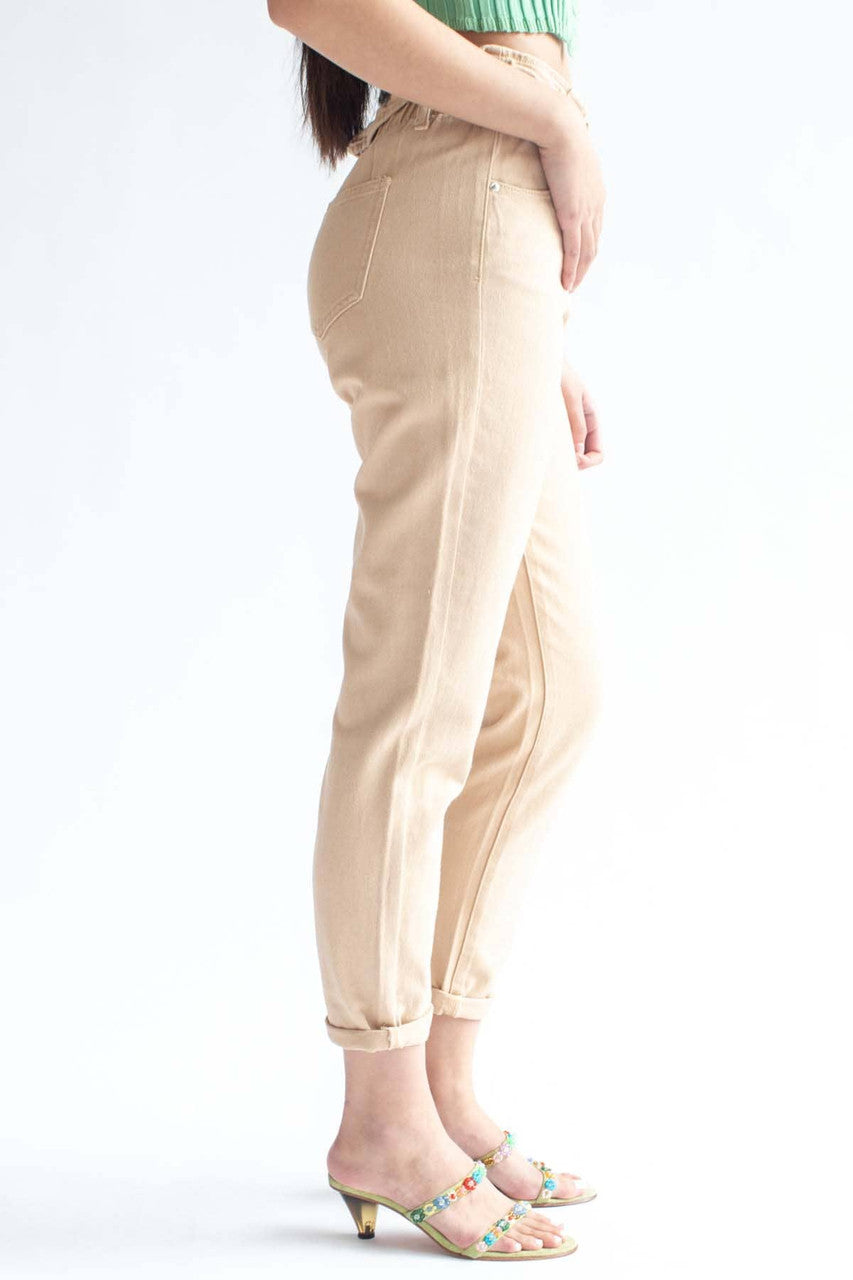 Beige Paper Bag Waist Jeans