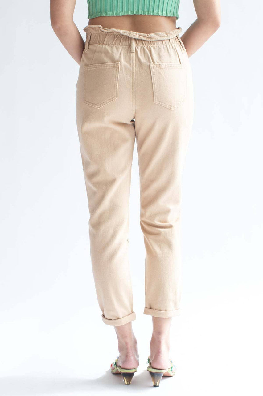 Beige Paper Bag Waist Jeans