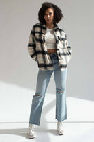 Beige & Black Plaid Lined Shacket