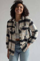 Beige & Black Plaid Lined Shacket