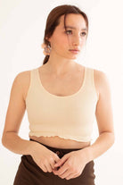 Beige Seamless Ruffle Crop Tank
