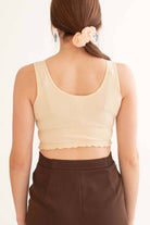 Beige Seamless Ruffle Crop Tank