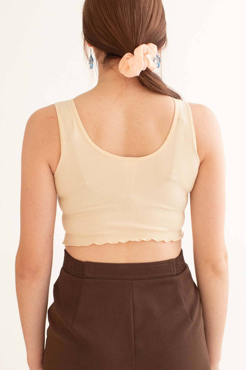 Beige Seamless Ruffle Crop Tank
