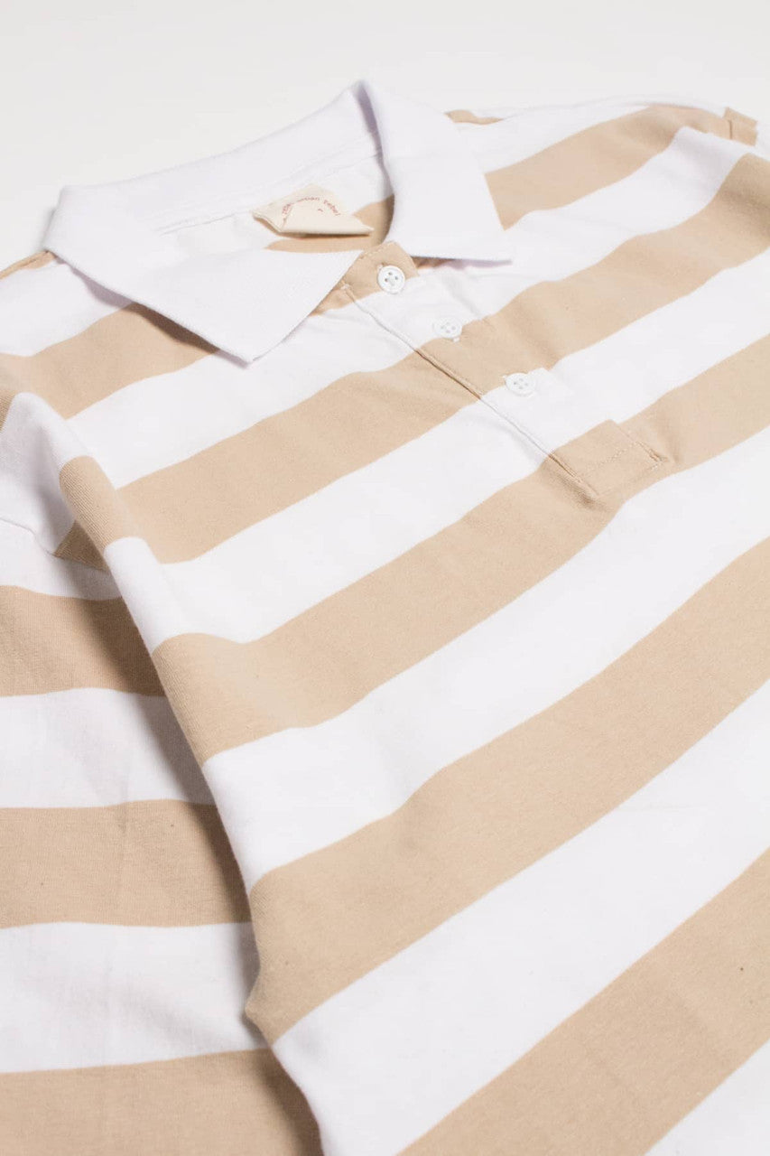 Beige Striped Boxy Cropped Polo