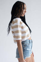 Beige Striped Boxy Cropped Polo