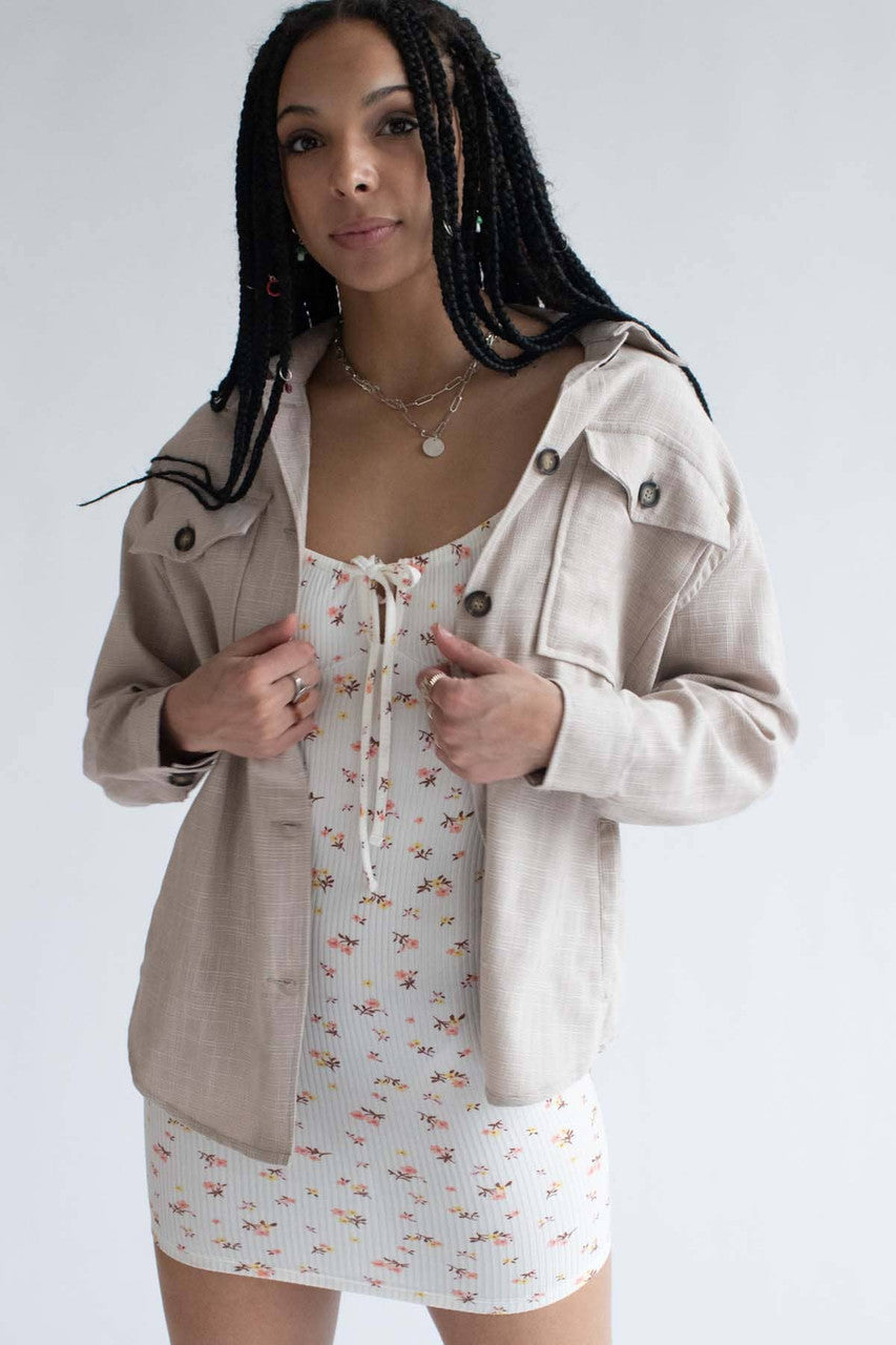Beige Woven Flannel Shirt