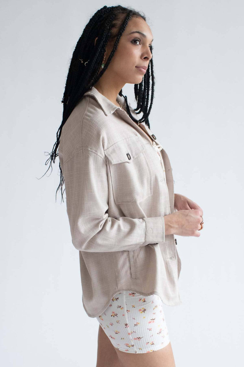 Beige Woven Flannel Shirt