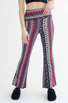 Burgundy Prairie Floral Border Print Bell Bottoms
