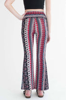 Burgundy Prairie Floral Border Print Bell Bottoms