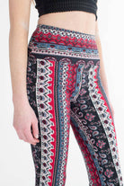 Burgundy Prairie Floral Border Print Bell Bottoms