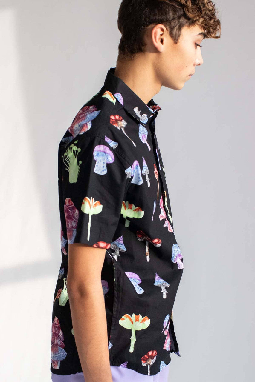 Bioluminescent Mushrooms Woven Button Up Shirt