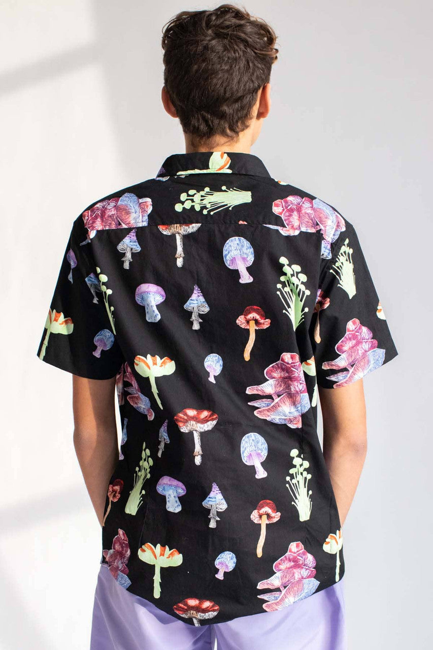 Bioluminescent Mushrooms Woven Button Up Shirt