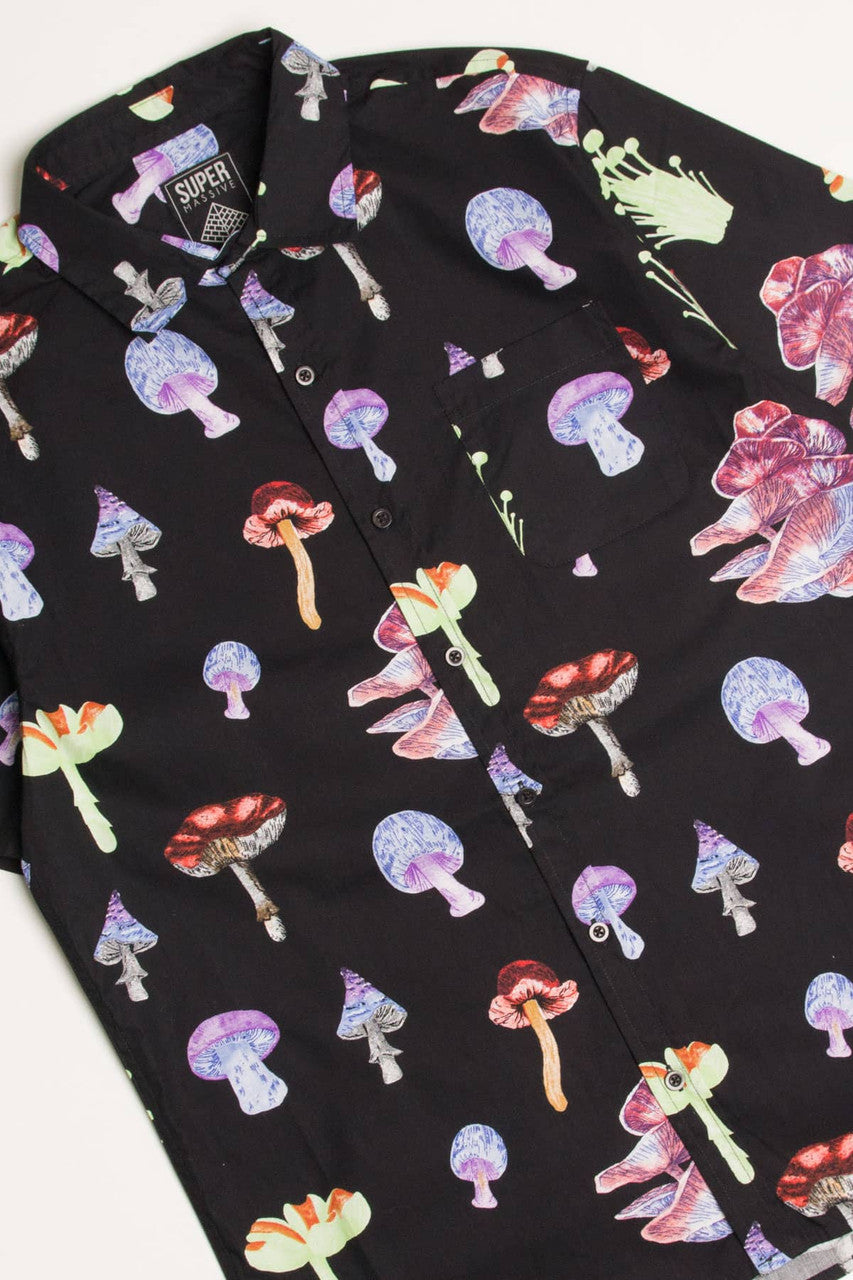 Bioluminescent Mushrooms Woven Button Up Shirt