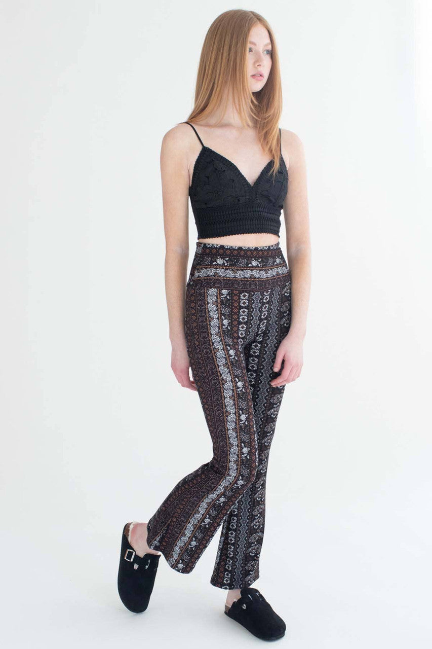 Black & Brown Mini Paisley Print Bell Bottoms