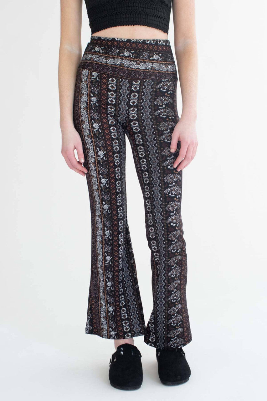 Black & Brown Mini Paisley Print Bell Bottoms
