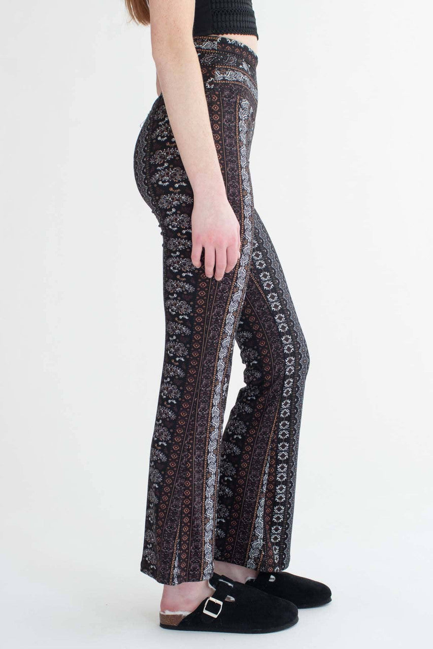 Black & Brown Mini Paisley Print Bell Bottoms