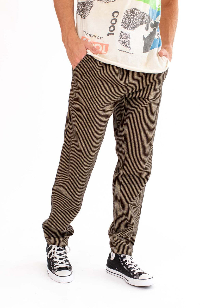 Black & Mustard Pinstriped Cotton Pants