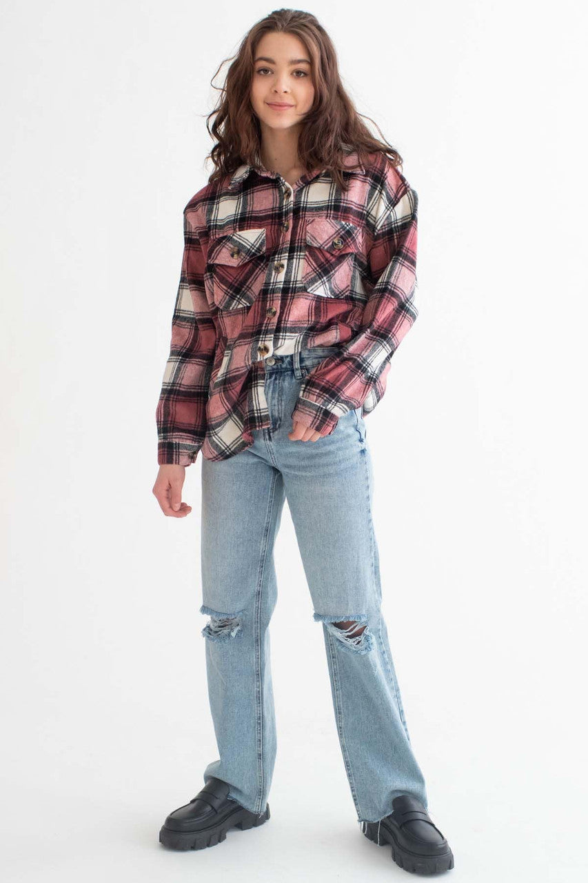 Black & Pink Plaid Oversized Shacket