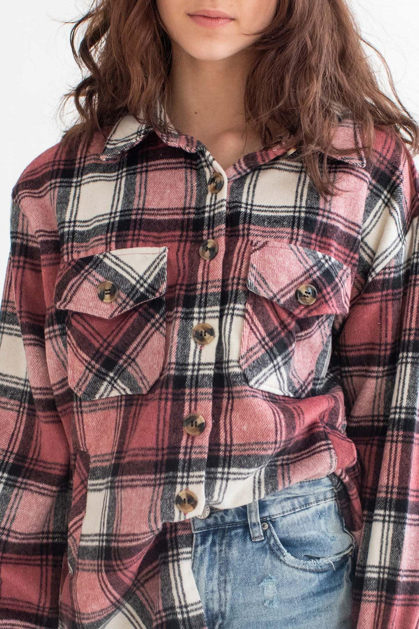Black & Pink Plaid Oversized Shacket